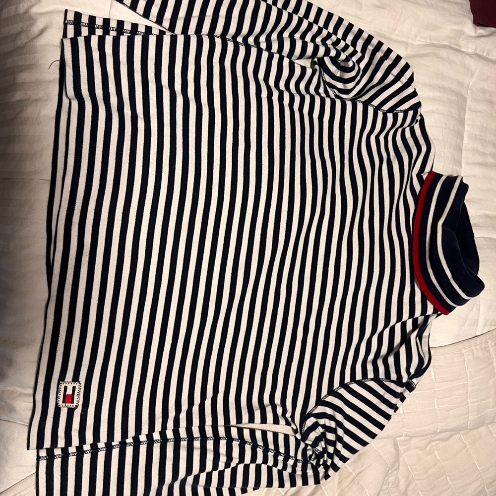 Tommy Hilfiger Navy and White Striped Long Sleeve Tee